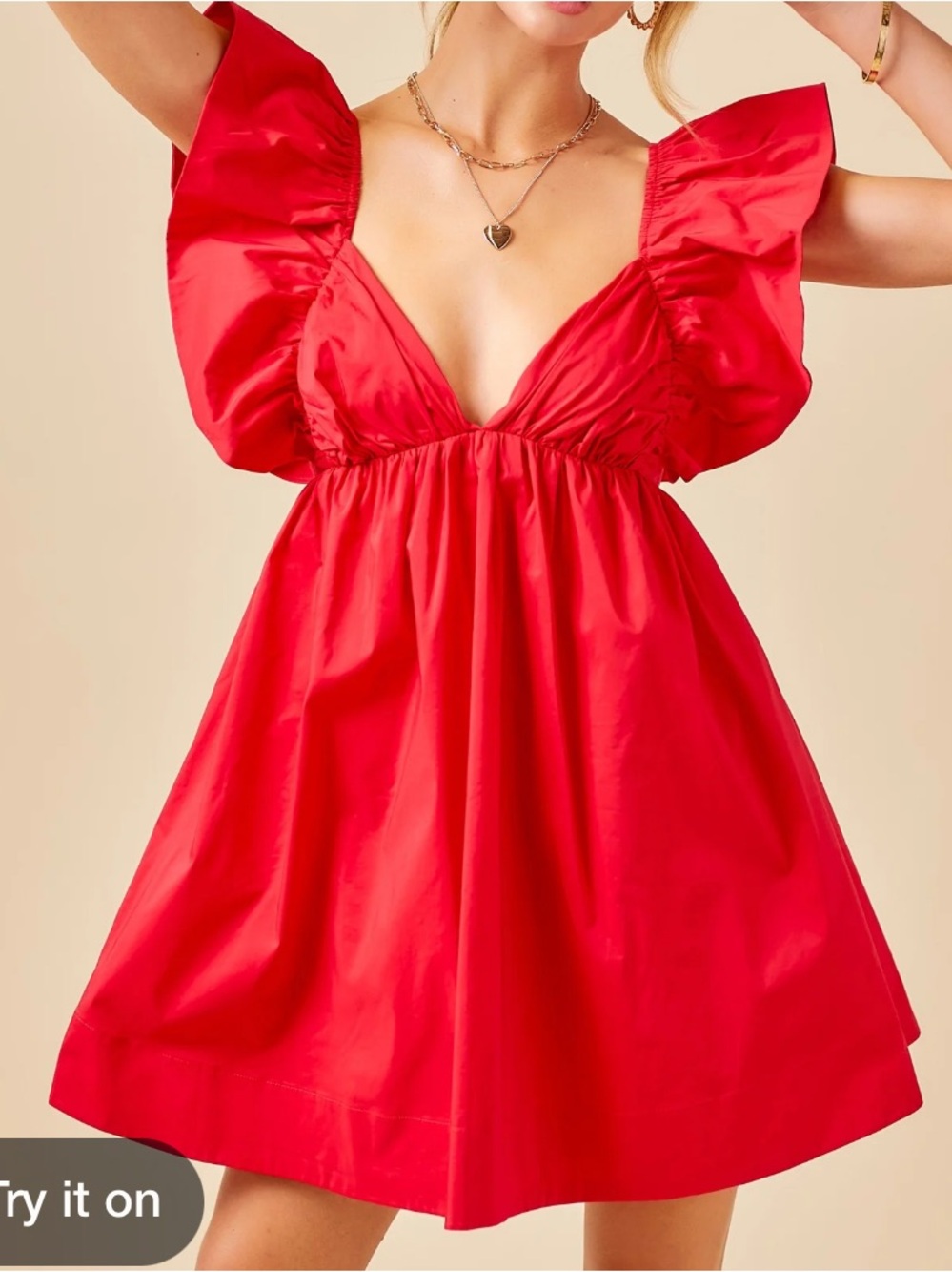 Day + Moon red flutter sleeve open back mini dress size S